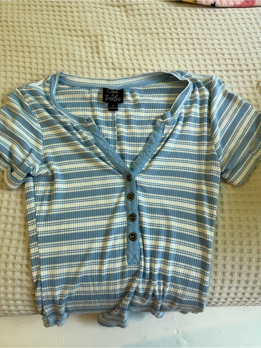 Oak and Trellis Blue & White Striped Henley Top